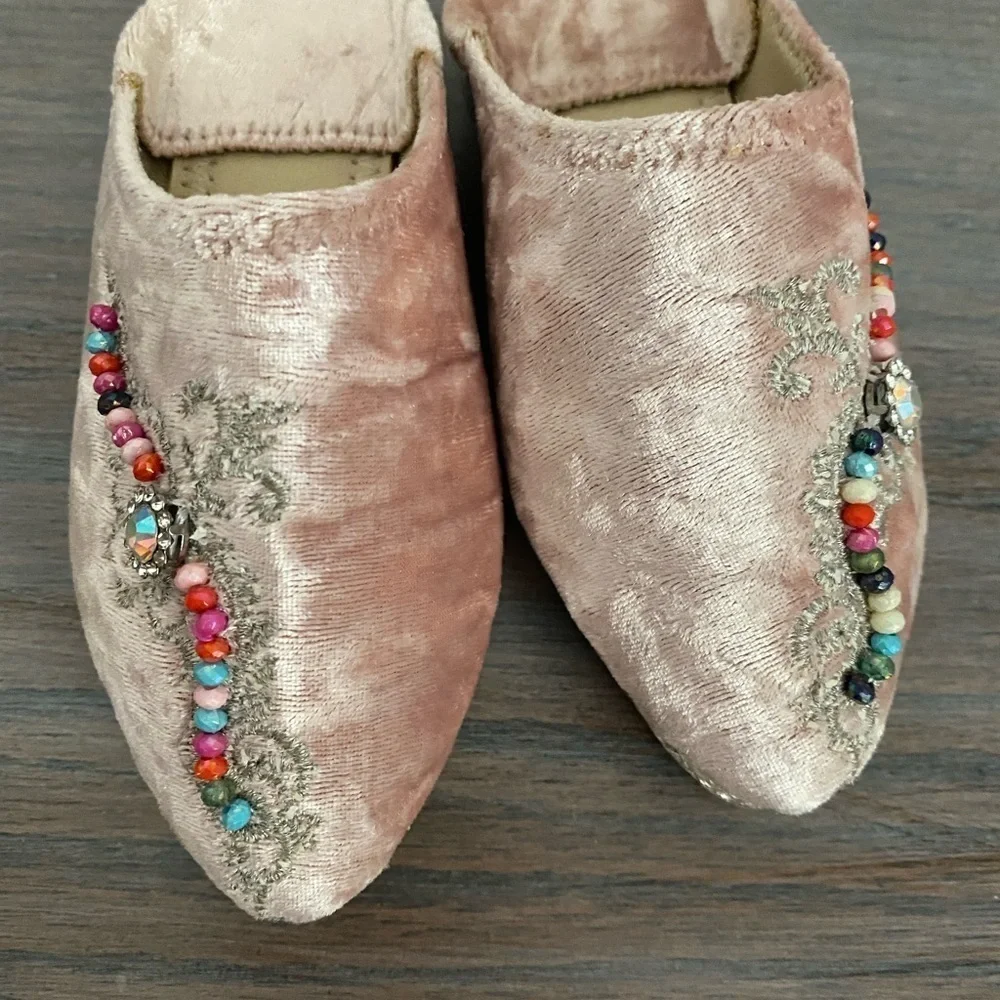 Baby girl moroccan babouch traditional shoes handmade beaded pink velvet leather